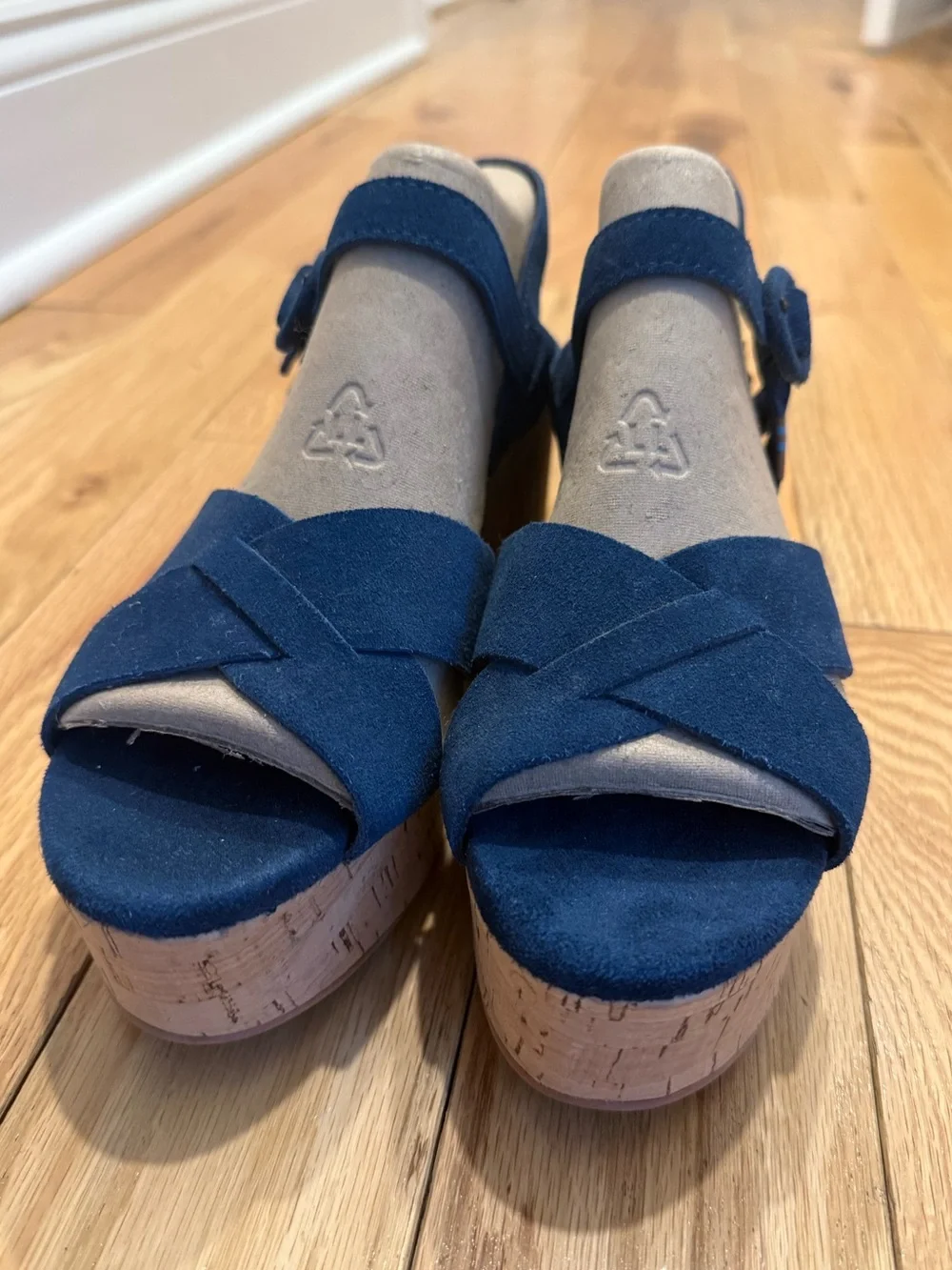 Toms Navy Suede Cork Platform Sandals